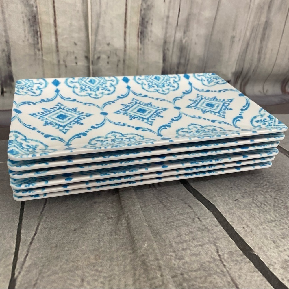 Artistic Accents Plates Blue White Rectangle Small Dessert Plastic Set of 6 - Picture 5 of 7
